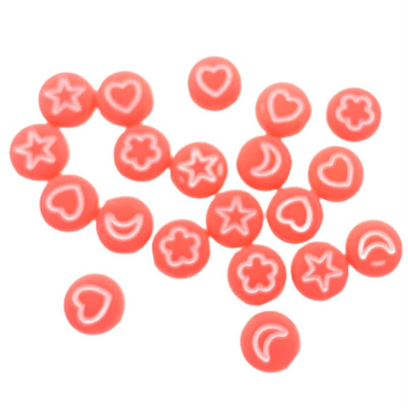Acryl letterkralen wolk/maan/hart/ster neon roze-wit 7mm - 20 stuks-Kralen-Kraaltjes van Renate