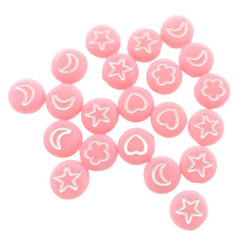 Acryl letterkralen wolk/maan/hart/ster roze-wit 7mm - 20 stuks-Kralen-Kraaltjes van Renate