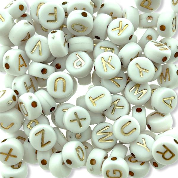 Acryl letters rond wit Rosegoud 7mm - 100 stuks-Kraaltjes van Renate