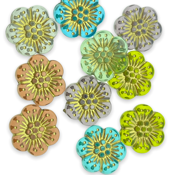 Acryl mix bloem metal look 14mm- 10 stuks-Kralen-Kraaltjes van Renate