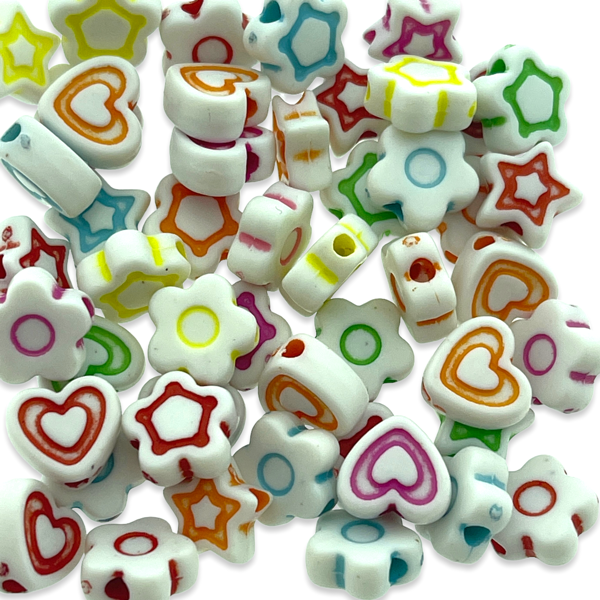 Acryl mix multicolor hartjes/ster/bloem ±12mm- 50 stuks-Kralen-Kraaltjes van Renate