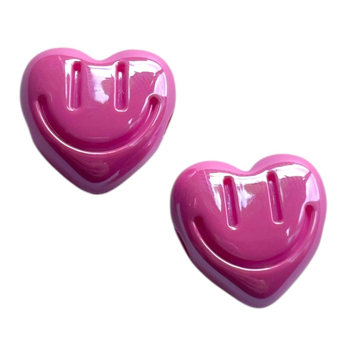 Acryl opaque hartje met smiley Donker Roze 17mm - per stuk-Kralen-Kraaltjes van Renate