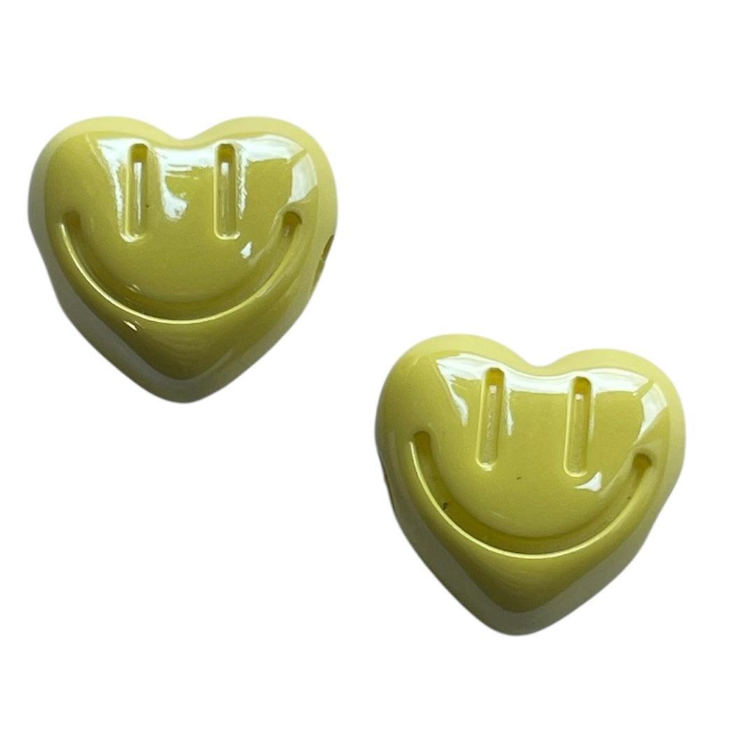 Acryl opaque hartje met smiley Geel 17mm - Per stuk-Kralen-Kraaltjes van Renate