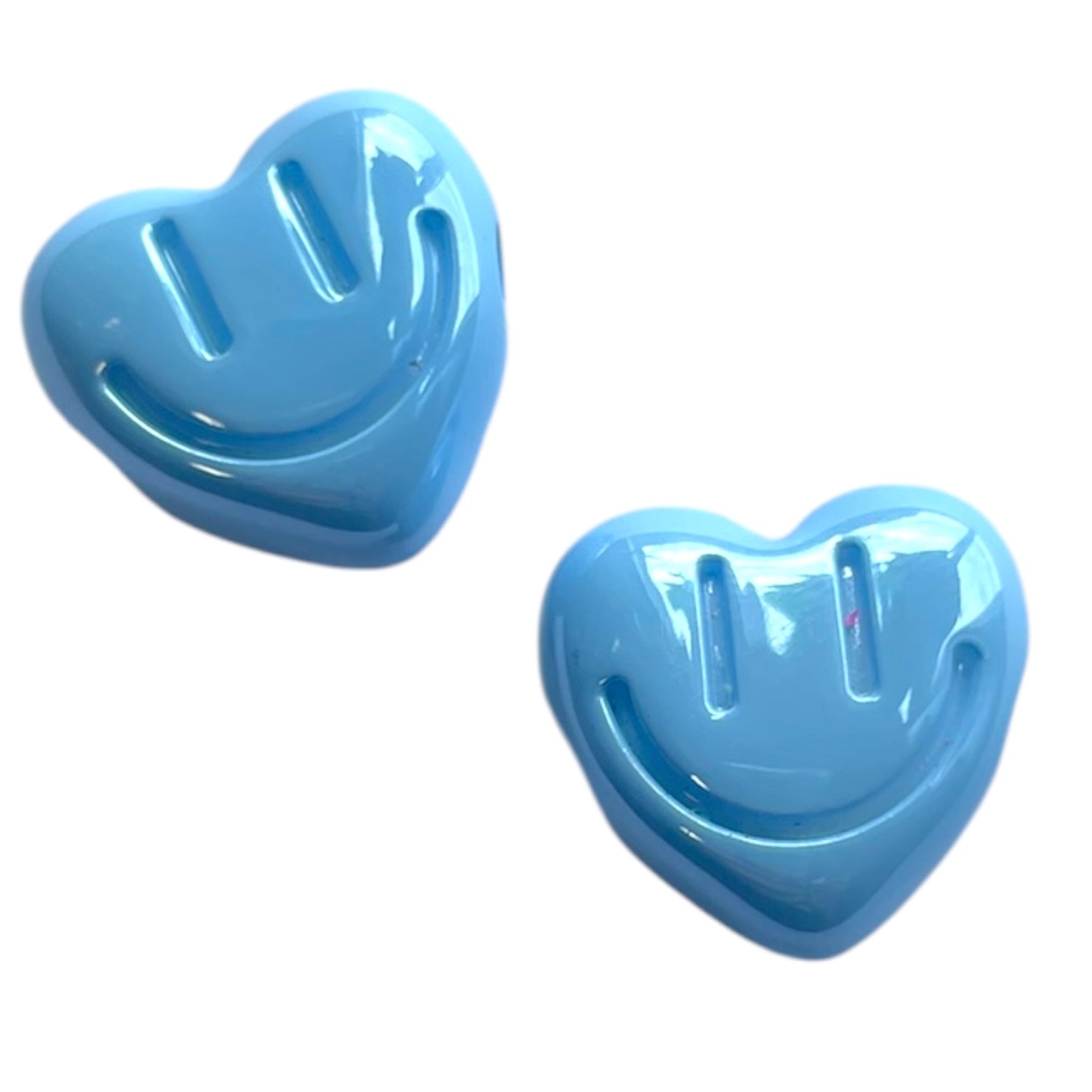 Acryl opaque hartje met smiley Licht Blauw 17mm - Per stuk-Kralen-Kraaltjes van Renate