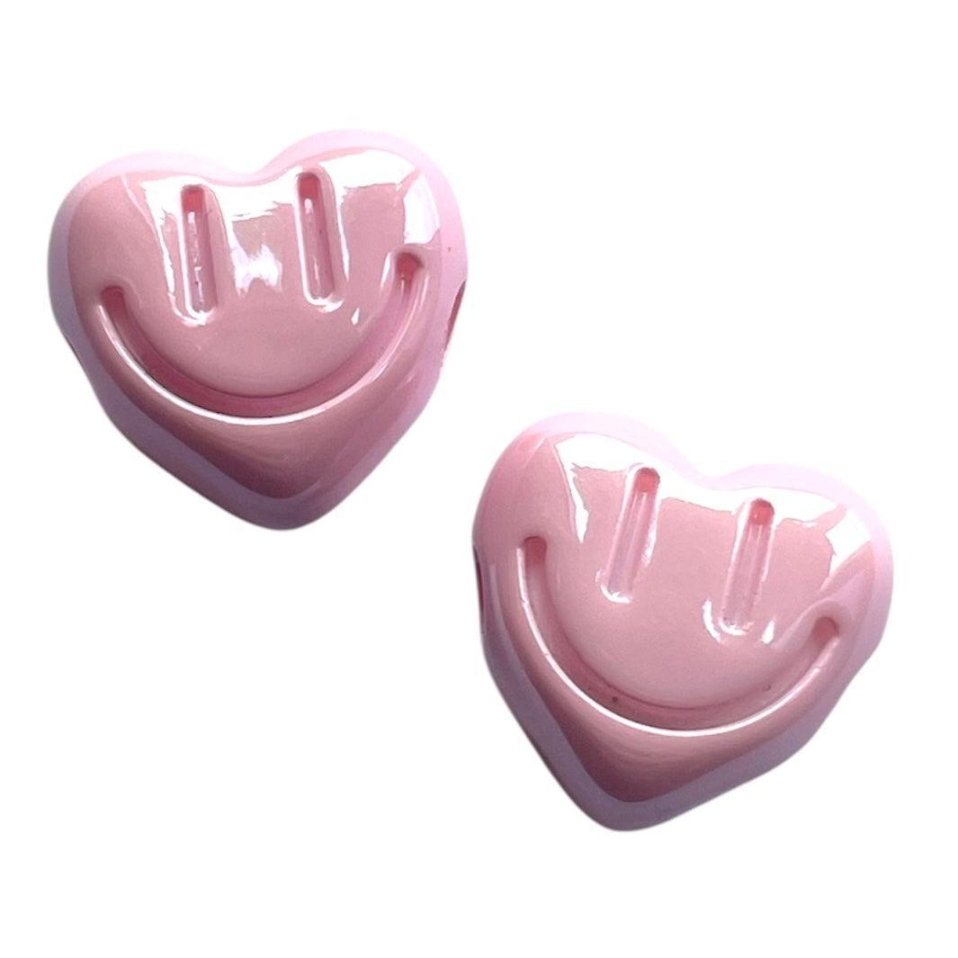 Acryl opaque hartje met smiley Licht Roze 17mm - Per stuk-Kralen-Kraaltjes van Renate