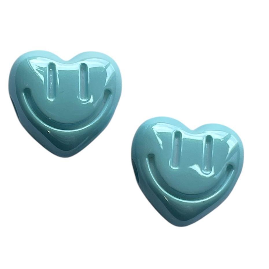 Acryl opaque hartje met smiley Turquoise 17mm - Per stuk-Kralen-Kraaltjes van Renate