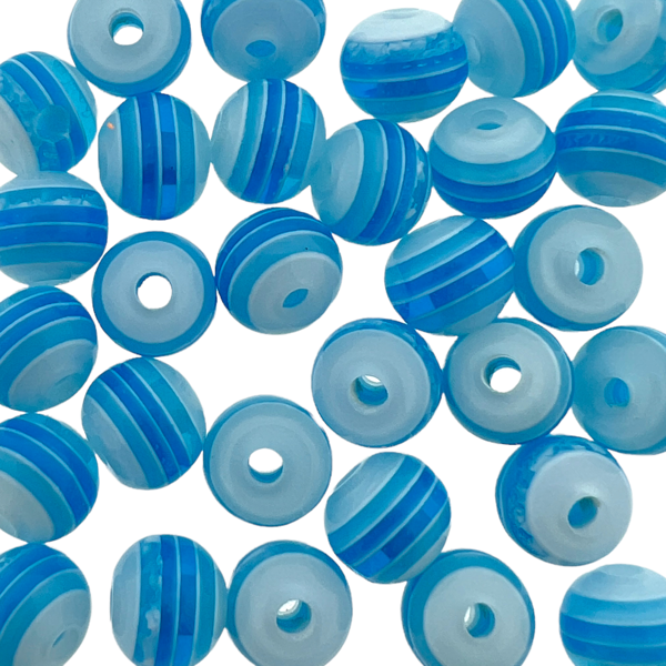 Acryl resin rond stripes blauw 8mm - 30 stuks-Kralen-Kraaltjes van Renate