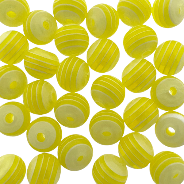 Acryl resin rond stripes geel 8mm - 30 stuks-Kralen-Kraaltjes van Renate