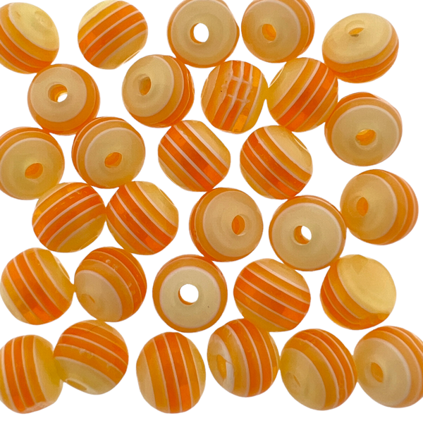 Acryl resin rond stripes oranje 8mm - 30 stuks-Kralen-Kraaltjes van Renate