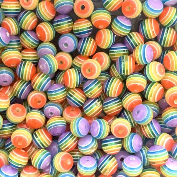 Acryl resin rond stripes regenboog 6mm - 30 stuks-Kraaltjes van Renate