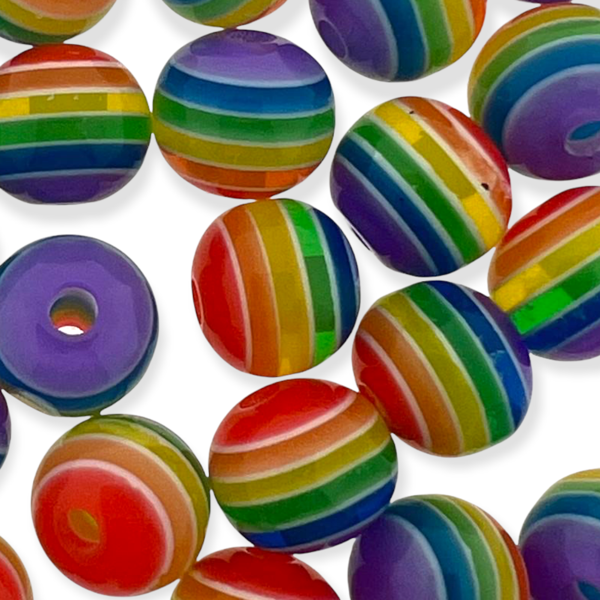 Acryl resin rond stripes regenboog 8mm - 30 stuks-Kralen-Kraaltjes van Renate