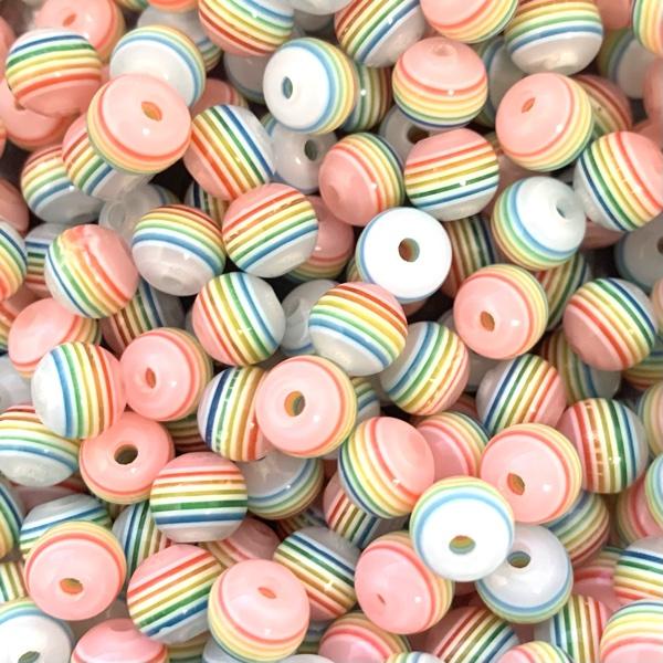 Acryl resin rond stripes roze-blauw 8mm - 30 stuks-Kraaltjes van Renate