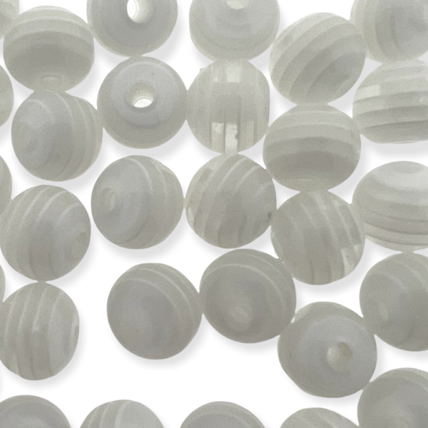 Acryl resin rond stripes wit 8mm - 30 stuks-Kralen-Kraaltjes van Renate