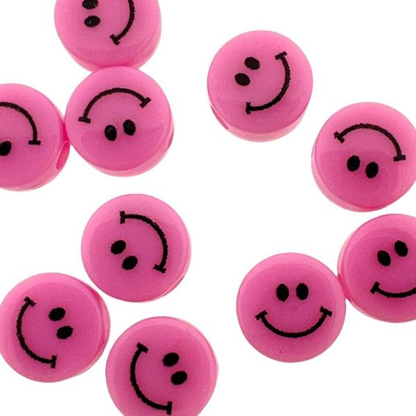 Acryl roze smiley kralen 8mm - 10 stuks-Kralen-Kraaltjes van Renate