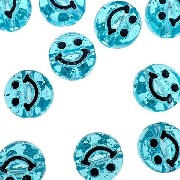 Acryl smiley kralen blauw 10mm - 10 stuks-Kralen-Kraaltjes van Renate