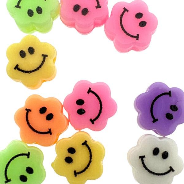 Acryl smiley kralen bloem 10mm - 10 stuks-Kralen-Kraaltjes van Renate