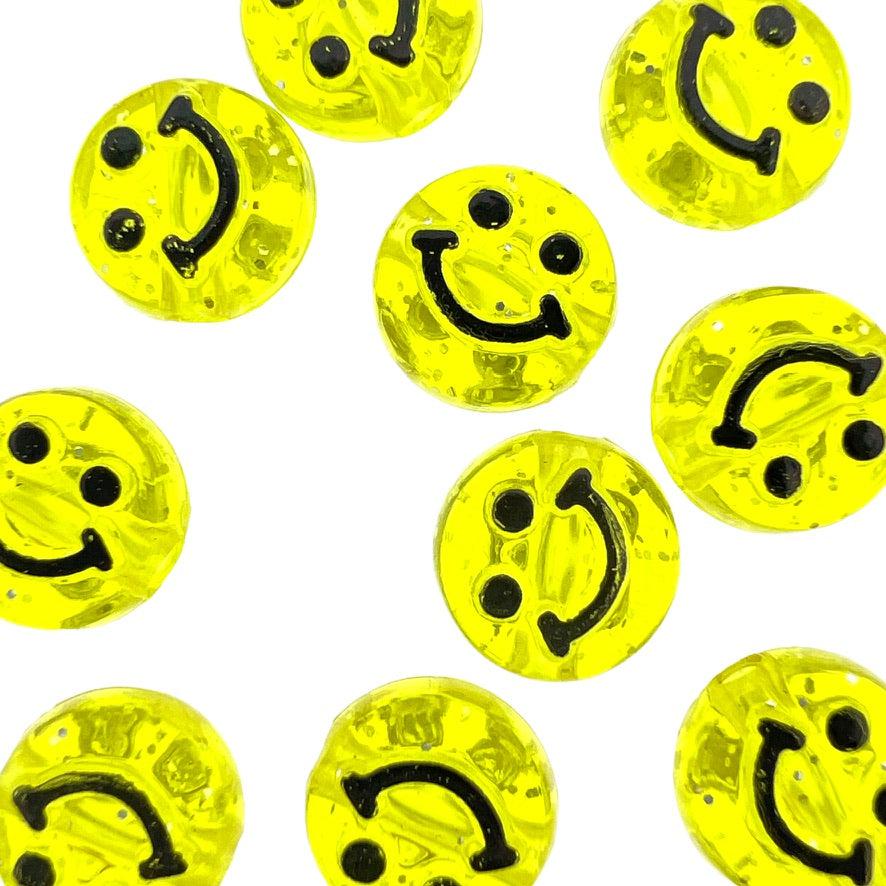 Acryl smiley kralen geel 10mm - 10 stuks-Kralen-Kraaltjes van Renate