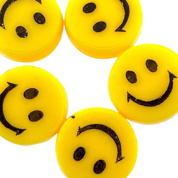 Acryl smiley kralen geel 14mm - 5 stuks-Kralen-Kraaltjes van Renate