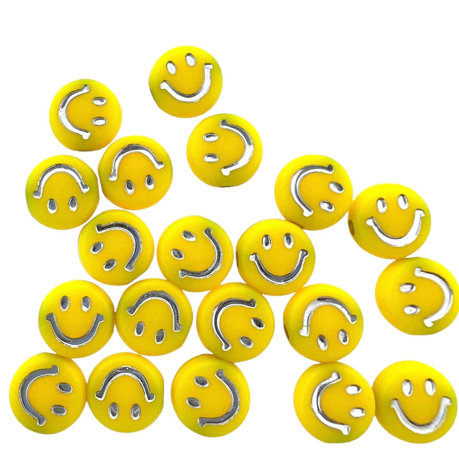 Acryl smiley kralen geel-zilver 7mm - 20 stuks-Kralen-Kraaltjes van Renate