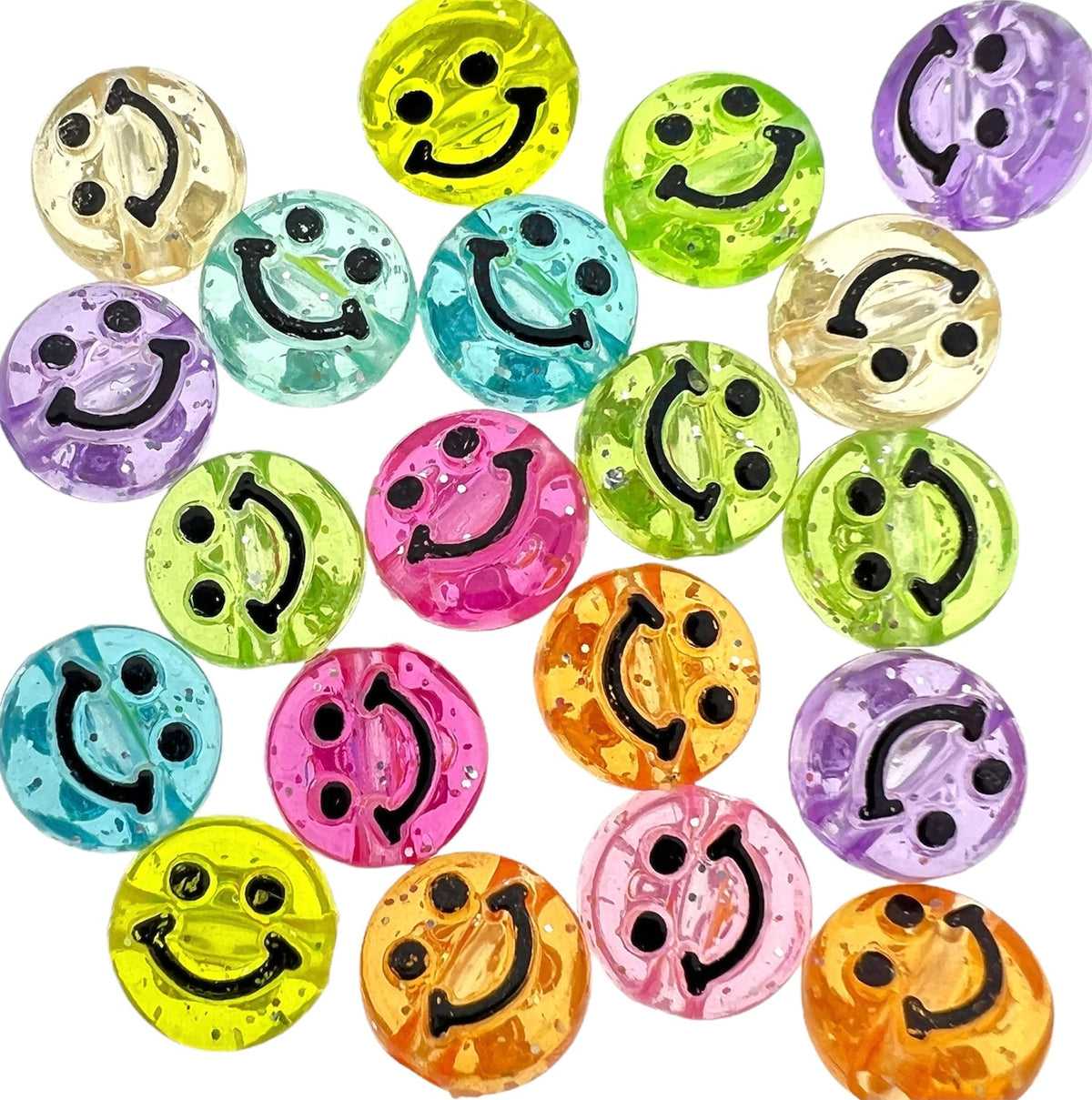 Acryl smiley kralen glitter 10mm - 10 stuks-Kralen-Kraaltjes van Renate