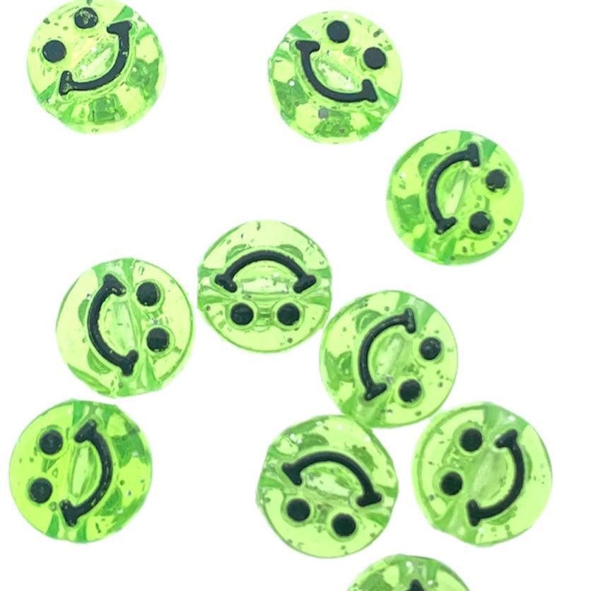 Acryl smiley kralen groen 10mm - 10 stuks-Kralen-Kraaltjes van Renate