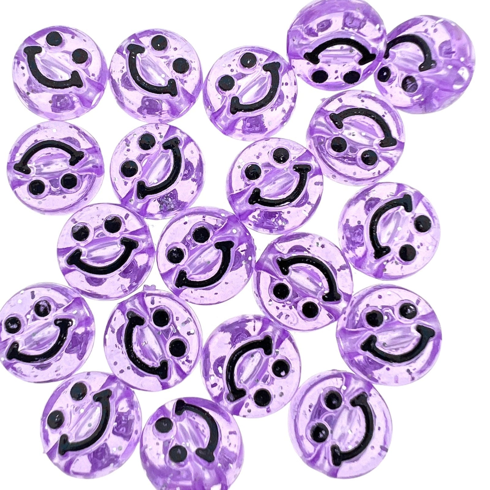 Acryl smiley kralen paars 10mm - 10 stuks-Kralen-Kraaltjes van Renate