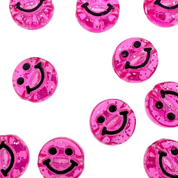 Acryl smiley kralen roze 10mm - 10 stuks-Kralen-Kraaltjes van Renate