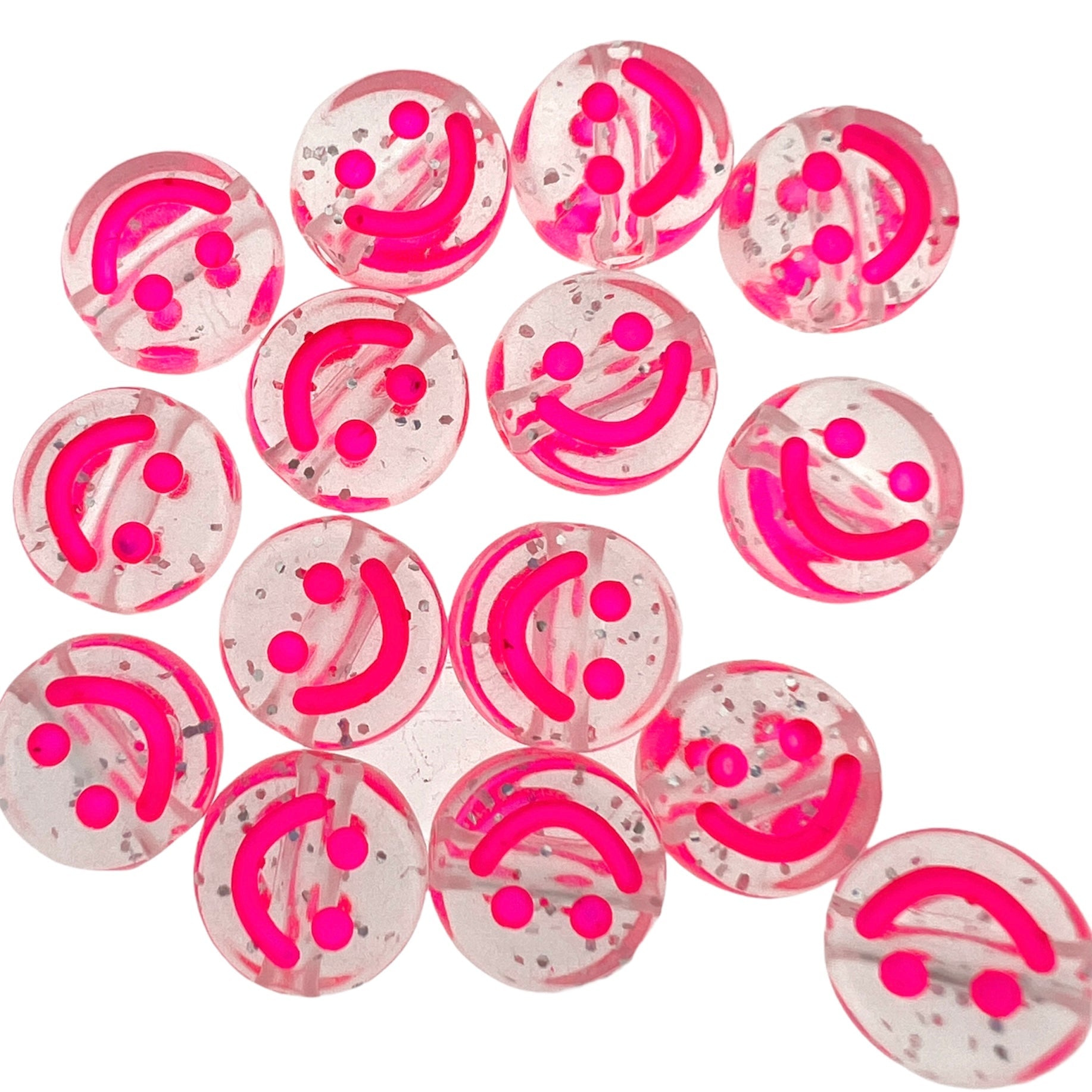 Acryl smiley kralen roze 10mm - 15 stuks-Kralen-Kraaltjes van Renate