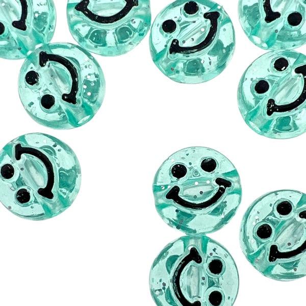 Acryl smiley kralen turquoise 10mm - 10 stuks-Kralen-Kraaltjes van Renate