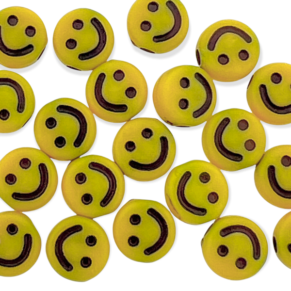 Acryl smileys geel-zwart 7mm - 20 stuks-Kralen-Kraaltjes van Renate