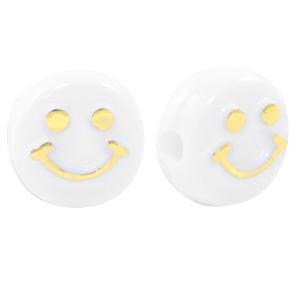 Acryl smileys wit-goud 10mm - 10 stuks-Kraaltjes van Renate