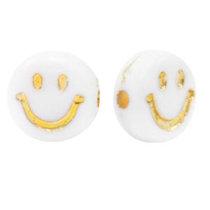 Acryl smileys wit-goud 7mm - 20 stuks-Kraaltjes van Renate