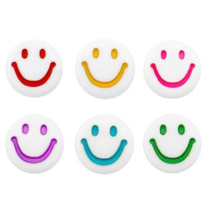 Acryl smileys wit-multicolor 7mm - 20 stuks-Kraaltjes van Renate