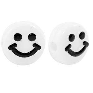 Acryl smileys wit-zwart 10mm - 10 stuks-Kraaltjes van Renate