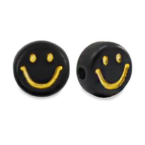 Acryl smileys zwart- goud 7mm - 20 stuks-Kraaltjes van Renate