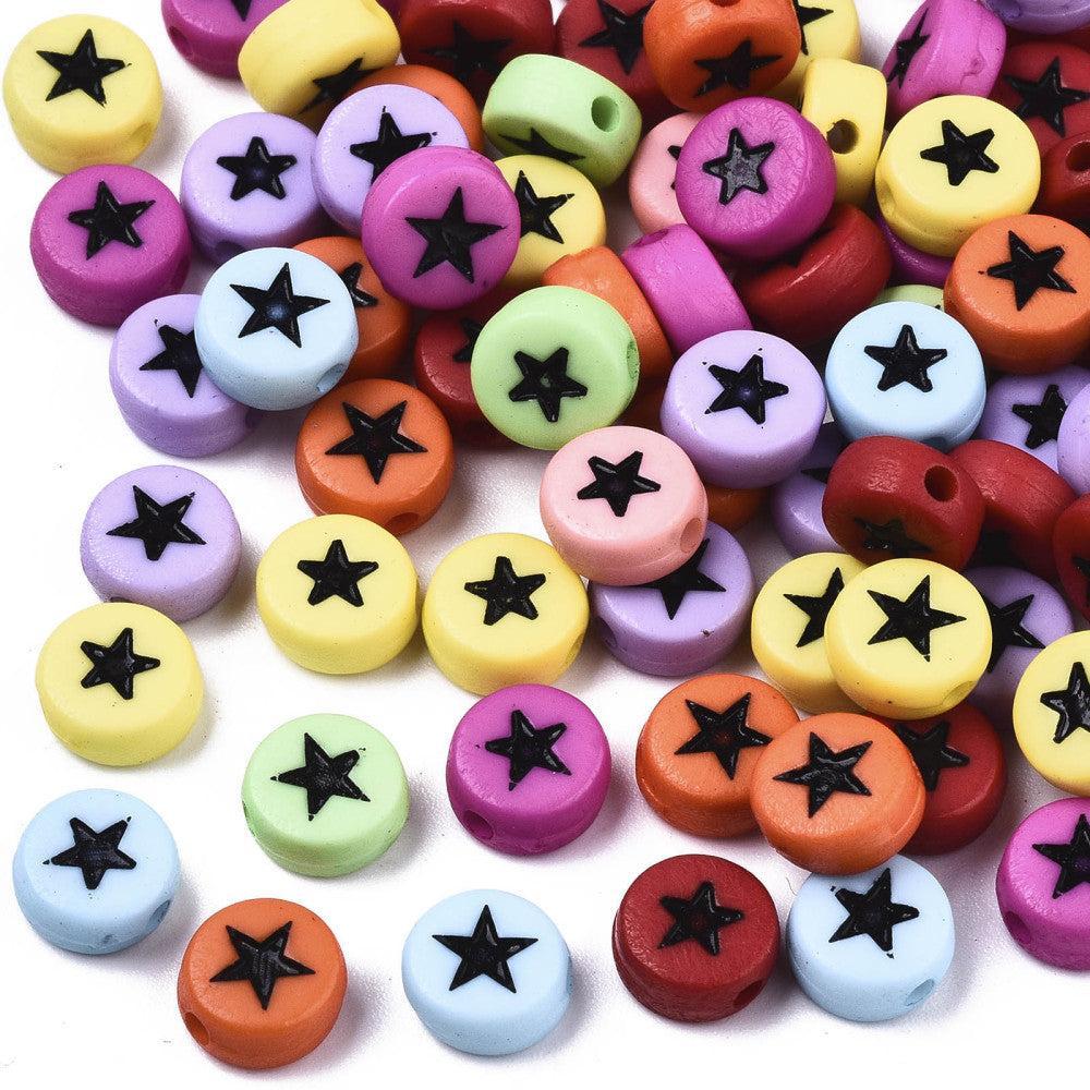 Acryl sterretjes multicolor-zwart 7mm - 20 stuks-Kralen-Kraaltjes van Renate