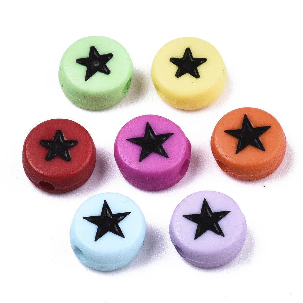 Acryl sterretjes multicolor-zwart 7mm - 20 stuks-Kralen-Kraaltjes van Renate