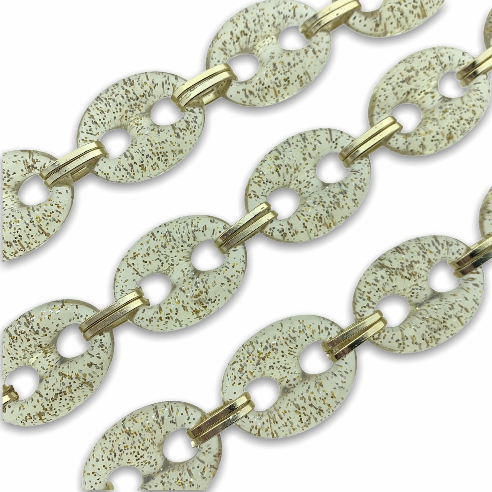 Acrylic chain beige-gold 31x23mm - prijs per ±20cm-Kraaltjes van Renate