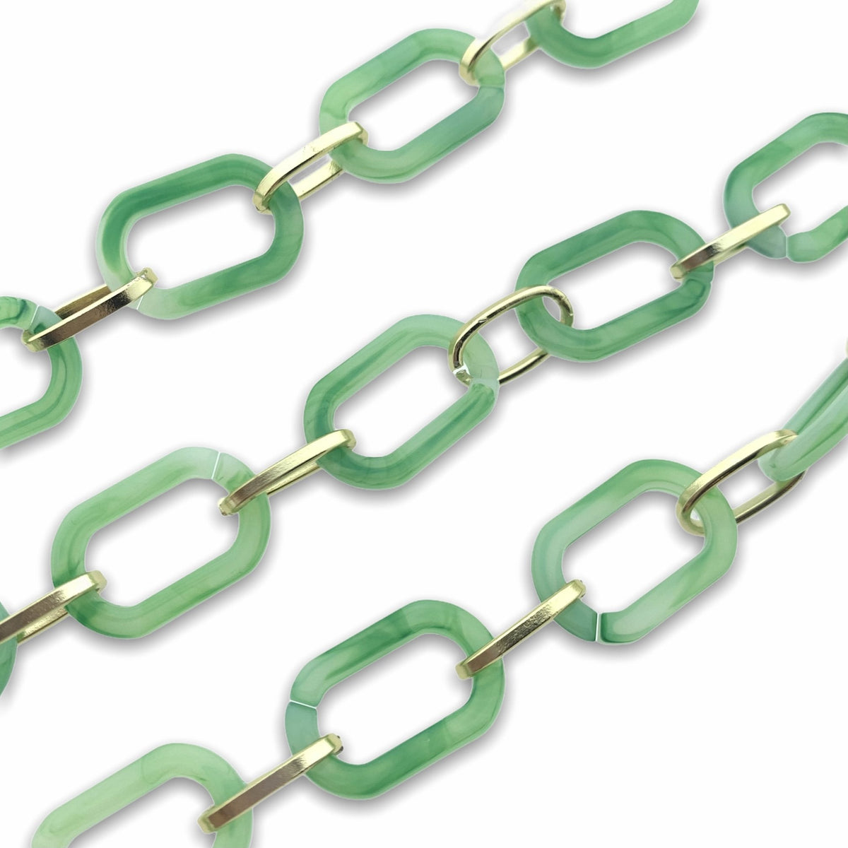Acrylic chain green-gold 23x15mm - prijs per ±20cm-Kraaltjes van Renate