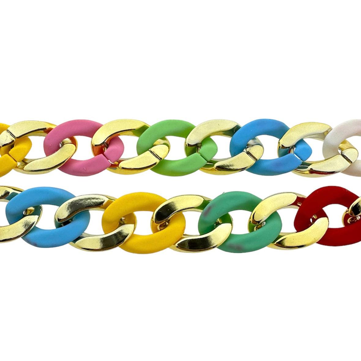 Acrylic chain rainbow gold 23x16.5x5mm - prijs per ±20cm-ketting-Kraaltjes van Renate