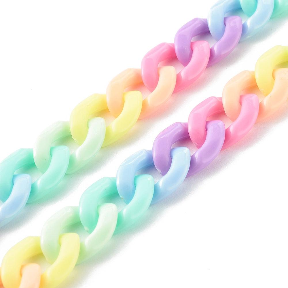Acrylic chain rainbow pastel 16x11x3mm - prijs per ±20cm-ketting-Kraaltjes van Renate