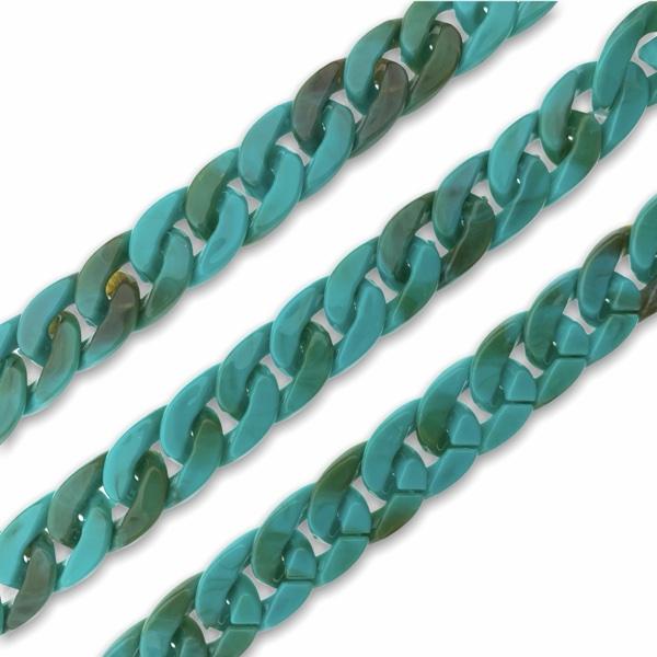 Acrylic chain turquoise-gold 24x17mm - prijs per ±20cm-Kraaltjes van Renate