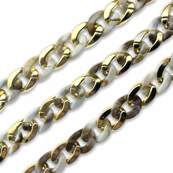 Acrylic chain wit-gold 23x17mm - prijs per ±20cm-Kraaltjes van Renate