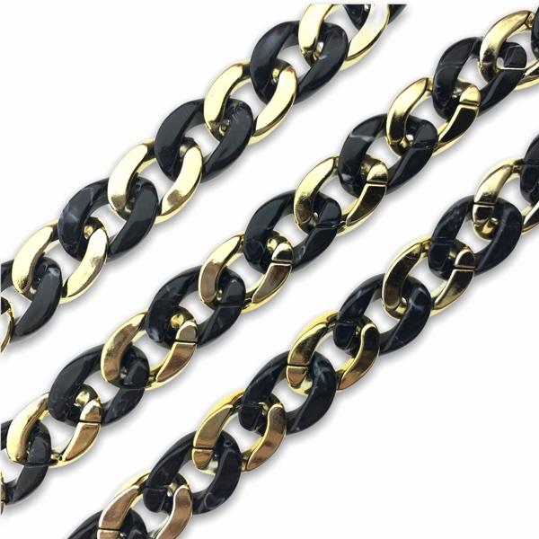 Acrylic chain zwart-gold 23x17mm - prijs per ±20cm-Kraaltjes van Renate