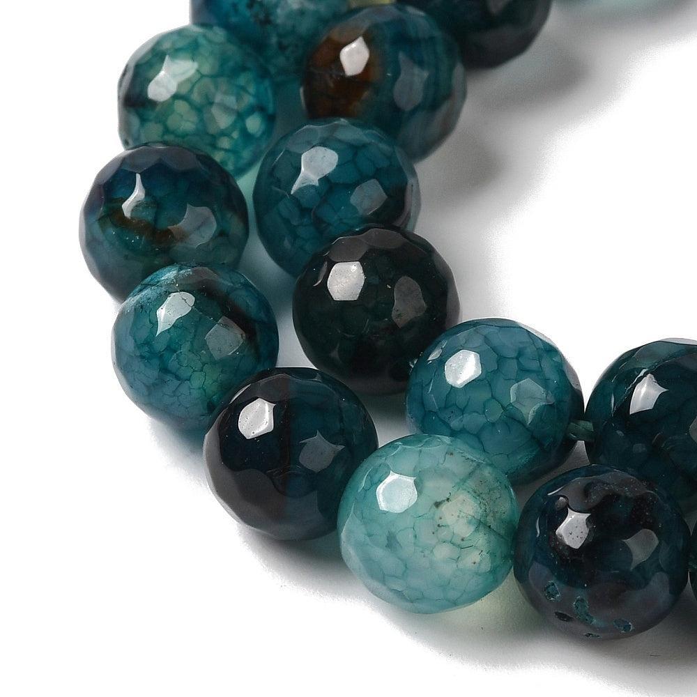Agaat Dragon Veins facet Donker Turquoise groen 8mm - per stuk-Kralen-Kraaltjes van Renate