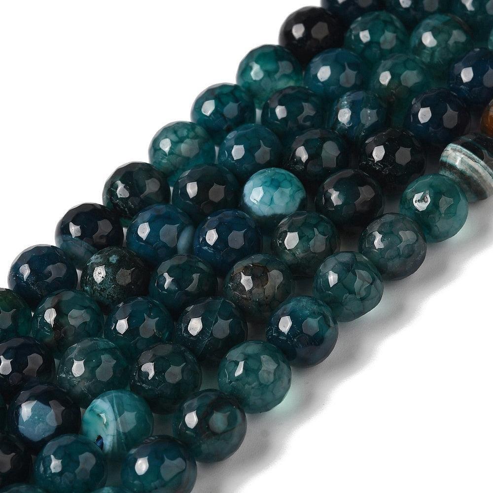 Agaat Dragon Veins facet Donker Turquoise groen 8mm - per stuk-Kralen-Kraaltjes van Renate