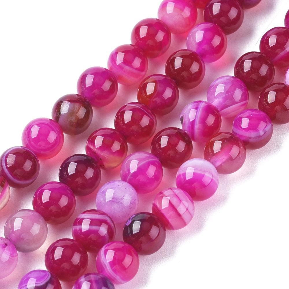Agaat Striped rond Hot Pink 8mm - per stuk-Kralen-Kraaltjes van Renate