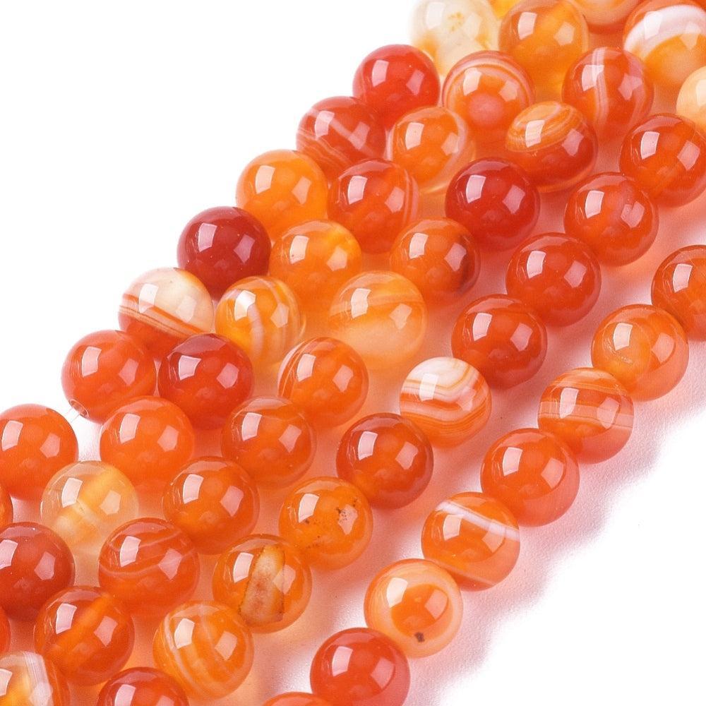 Agaat Striped rond Koraal Oranje 6mm - per 15 stuks-Kralen-Kraaltjes van Renate