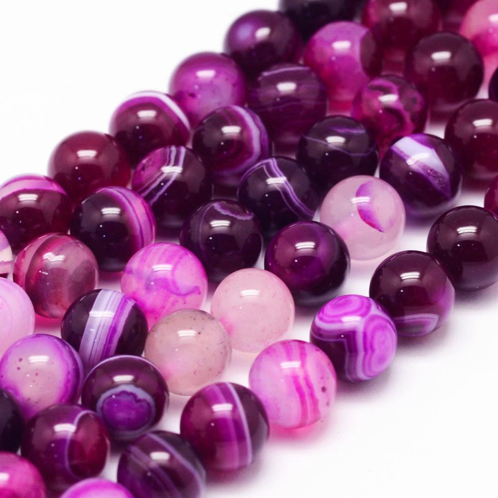 Agaat Striped rond Violet Roze 8mm - per stuk-Kralen-Kraaltjes van Renate