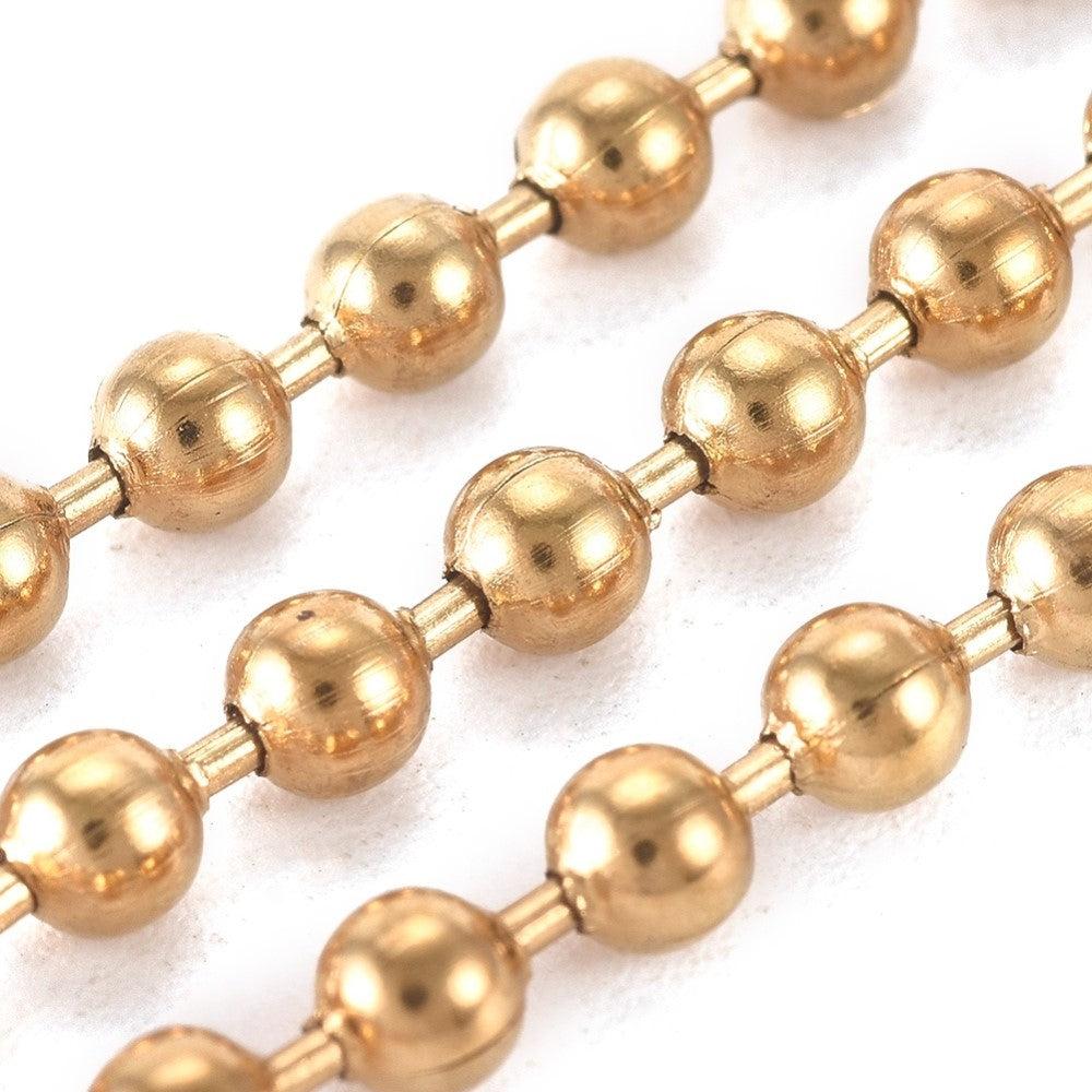 Ballchain ketting RVS goud 4mm - prijs per 10cm-ketting-Kraaltjes van Renate